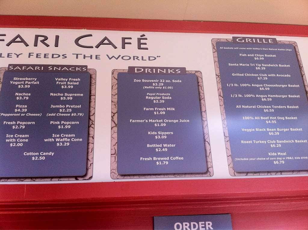 safari village cafe menu