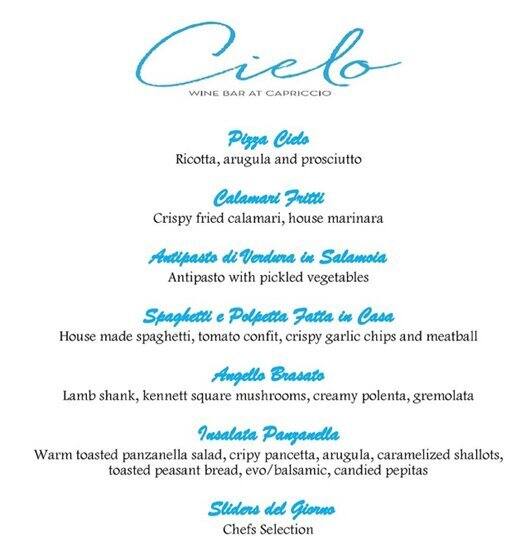 Menu at Capriccio restaurant, Atlantic City, Boardwalk