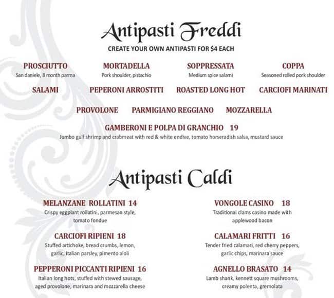 Menu at Capriccio restaurant, Atlantic City, Boardwalk