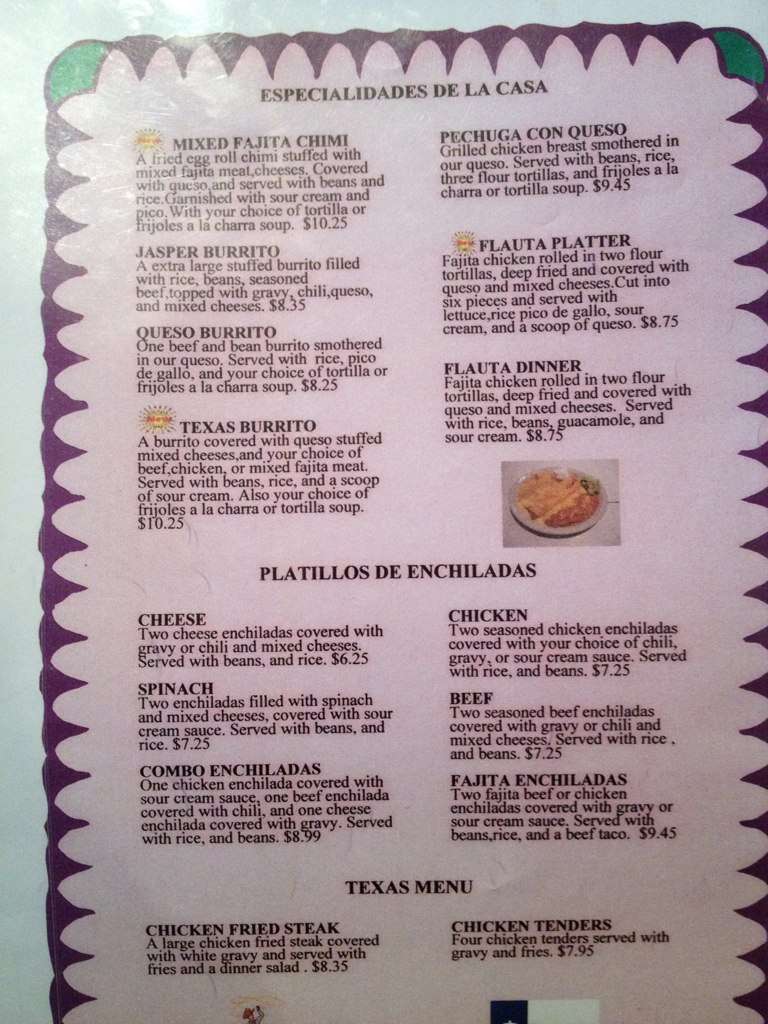 Menu at MARTIN'S MEXICAN RESTAURANT, Jasper