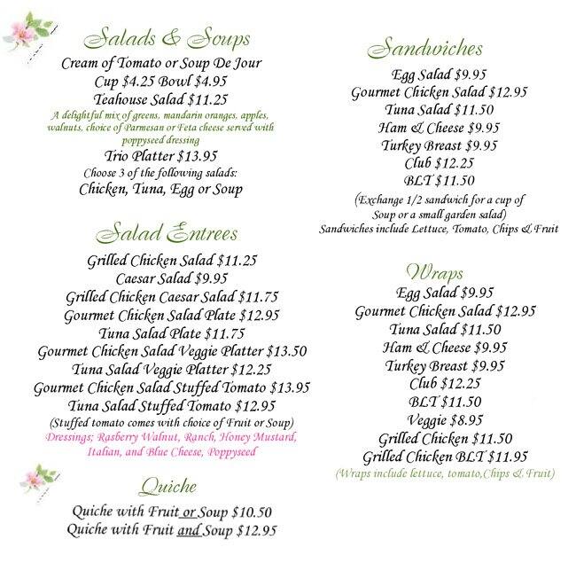 Teapots & Treasures Cafe Menu Urbanspoon/Zomato