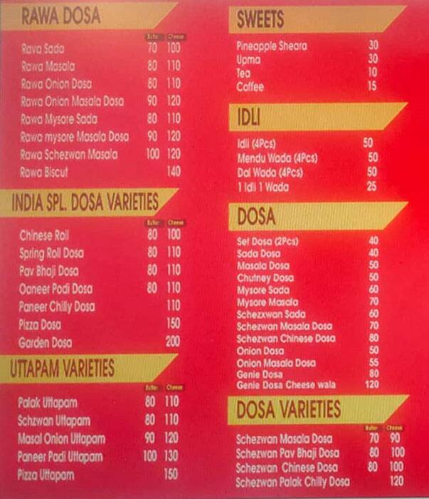 Menu of Tirupati Balaji South Indian Center, Ulwe, Navi Mumbai