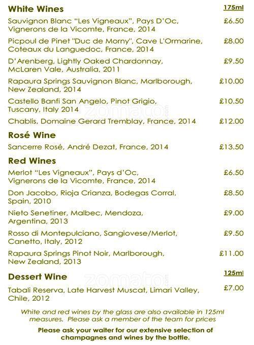 Park Terrace Restaurant menu