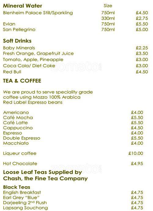 Park Terrace Restaurant menu