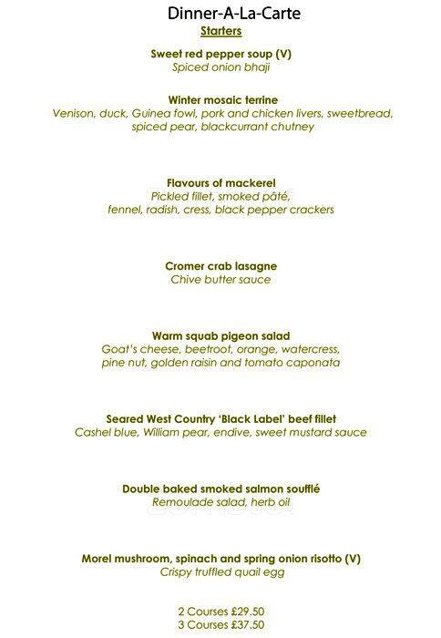 Park Terrace Restaurant menu
