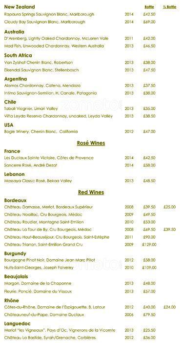 Park Terrace Restaurant menu