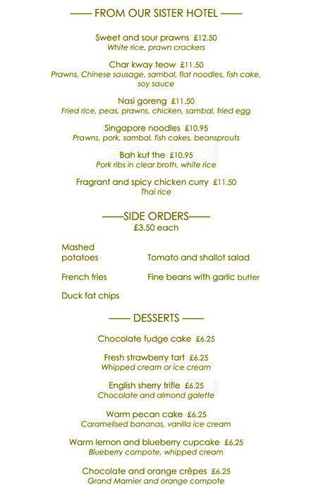 Park Terrace Restaurant menu