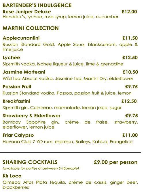 Park Terrace Restaurant menu