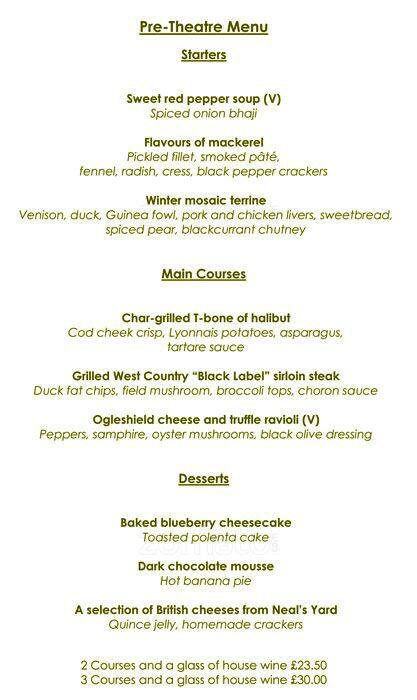 Park Terrace Restaurant menu