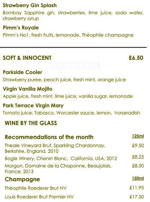 Park Terrace Restaurant menu
