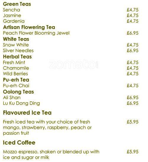 Park Terrace Restaurant menu