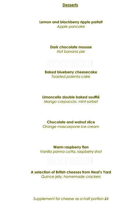 Park Terrace Restaurant menu