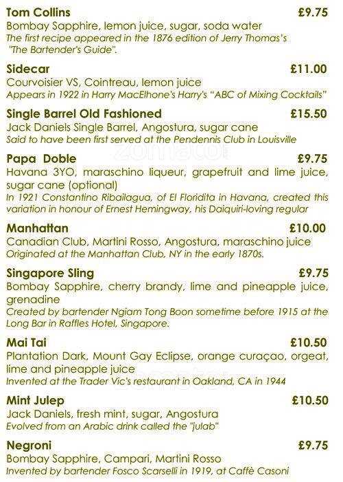 Park Terrace Restaurant menu