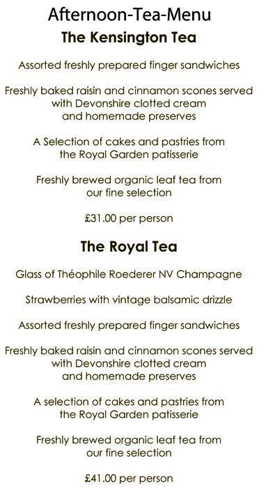 Park Terrace Restaurant menu