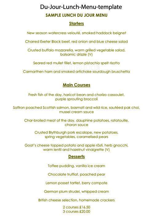 Park Terrace Restaurant menu