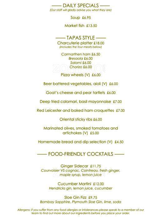 Park Terrace Restaurant menu