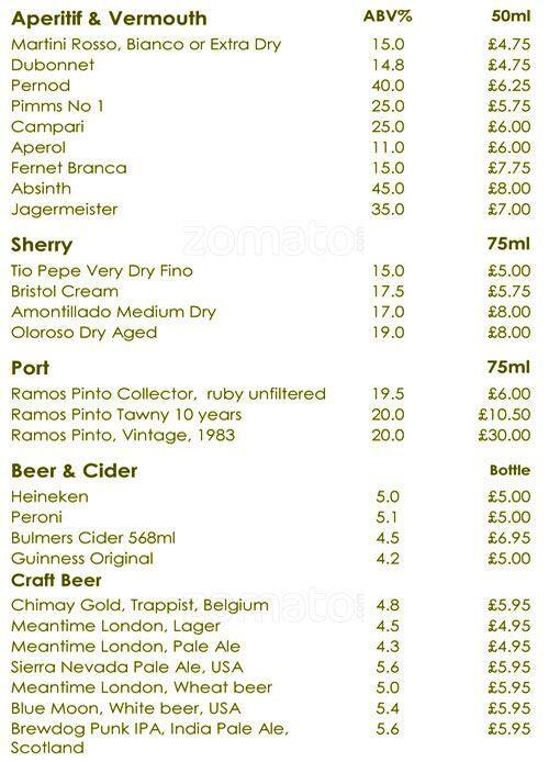 Park Terrace Restaurant menu