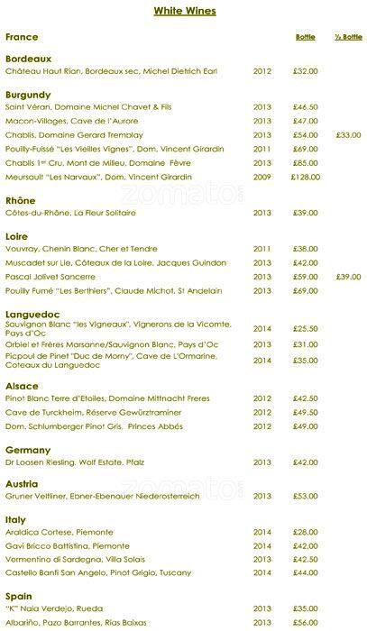 Park Terrace Restaurant menu