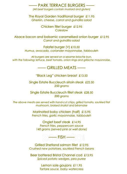 Park Terrace Restaurant menu