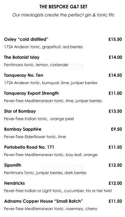 Park Terrace Restaurant menu