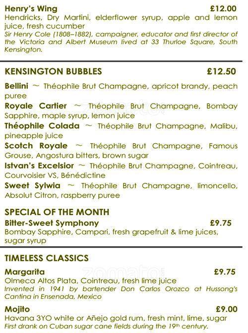 Park Terrace Restaurant menu