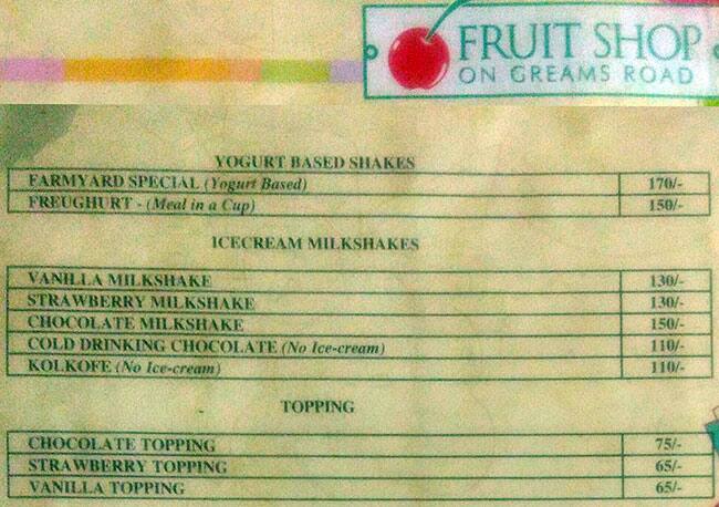 Fruit Shop On Greams Road menu
