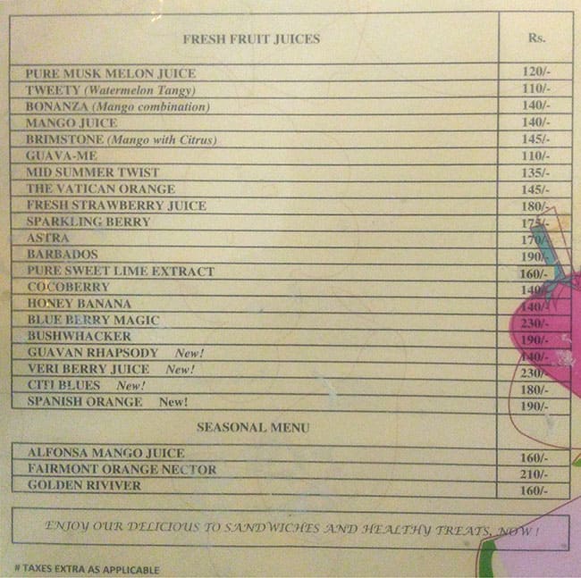 Fruit Shop on Greams Road, Egmore menu