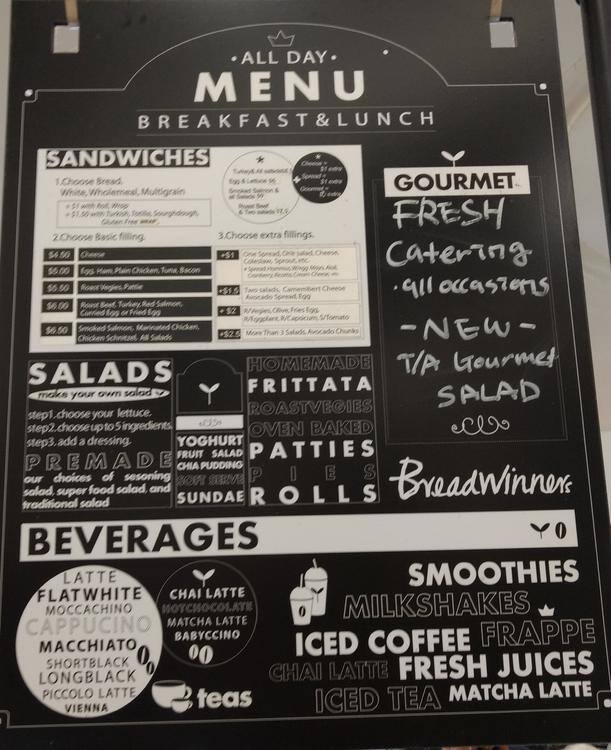 Breadwinners Menu, Menu for Breadwinners, Warriewood, Sydney