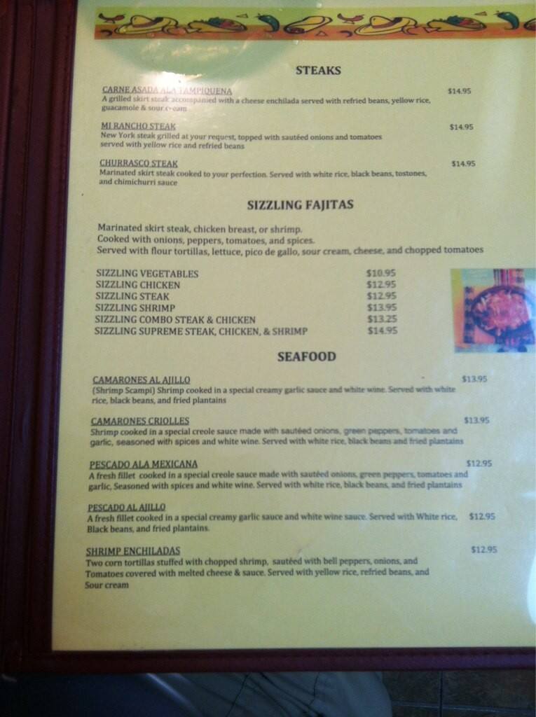 Carta de Mi Rancho Mexican Restaurant