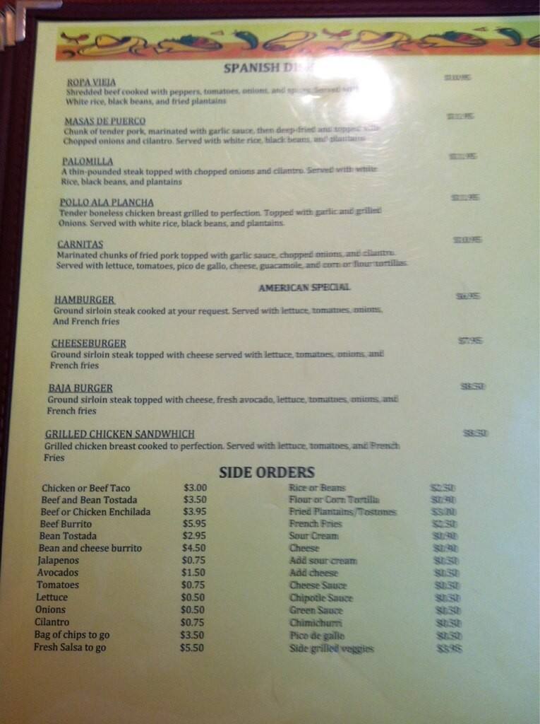 Carta de Mi Rancho Mexican Restaurant