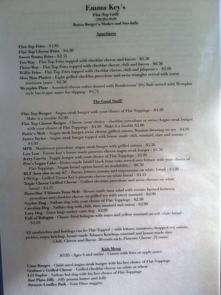 Emma Key's Flat Top Grill Menu Urbanspoon/Zomato