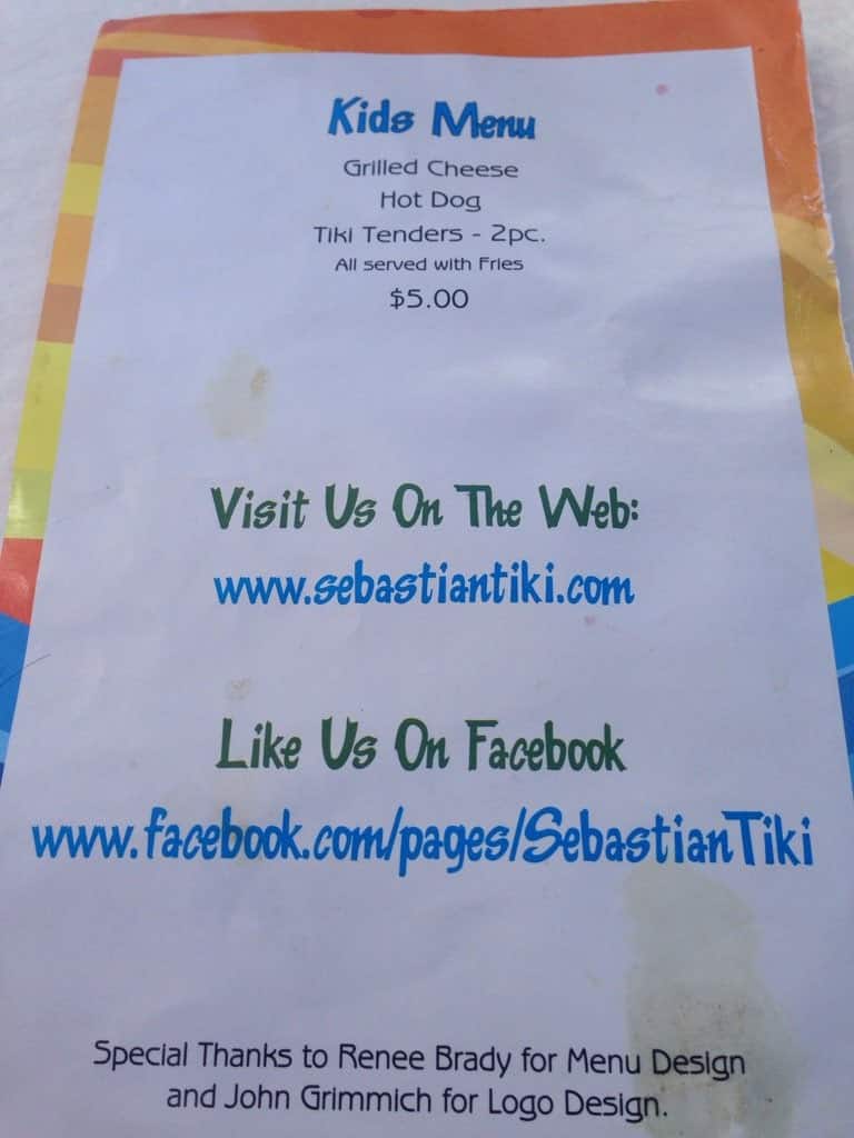 Menu at Tiki Bar & Grill, Sebastian, Indian River Dr
