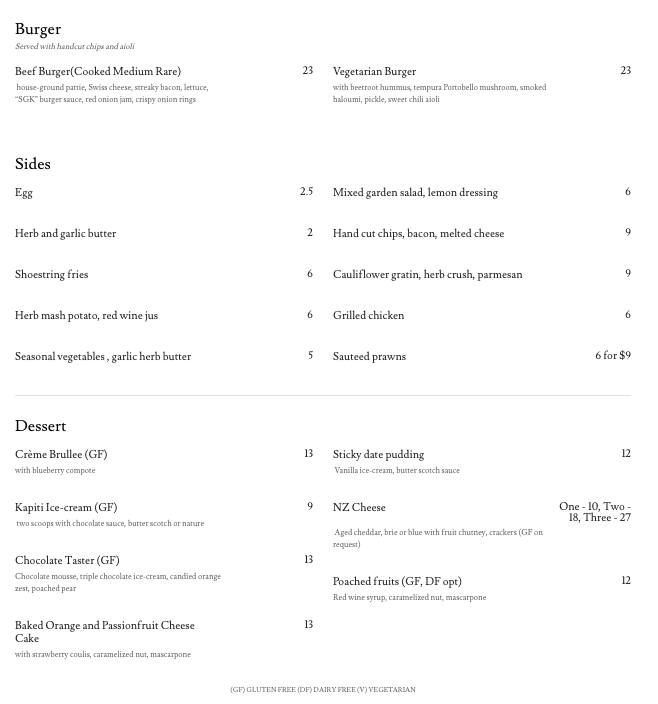 Menu at The Simply Grill Kitchen restaurant, Lower Hutt