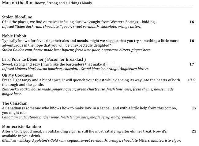 Goldfinch menu