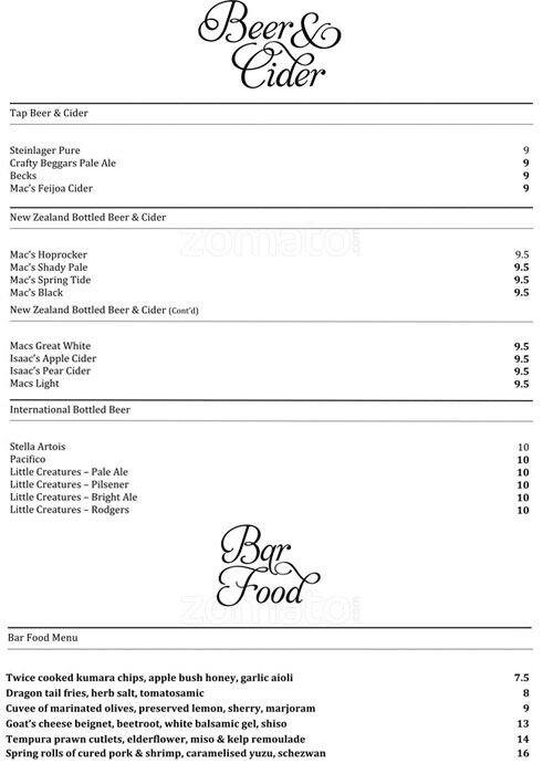 Goldfinch menu