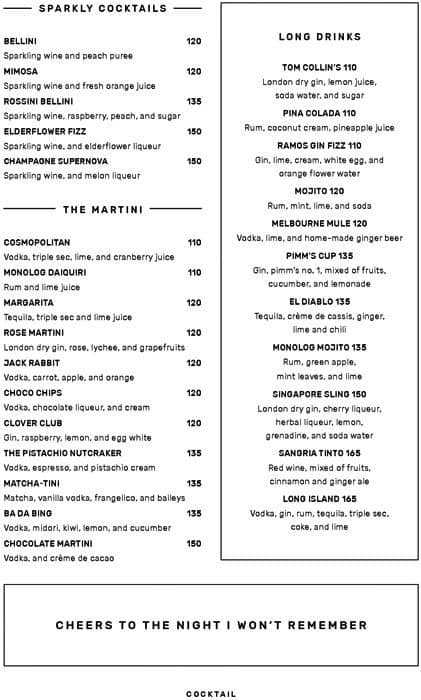 Monolog Menu, Menu untuk Monolog, Pondok Indah, Jakarta - Zomato Indonesia