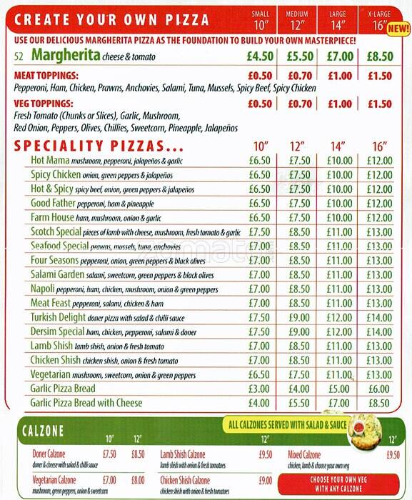Dersim Kebab House menu