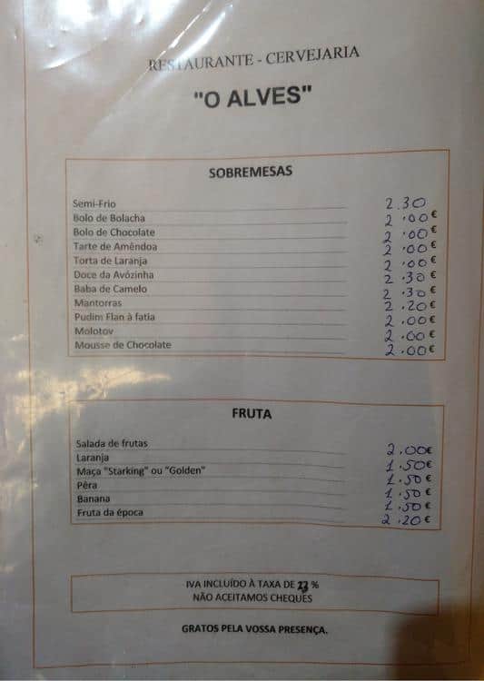 Alves Meat Menu Carta del restaurante O Alves, Lisboa