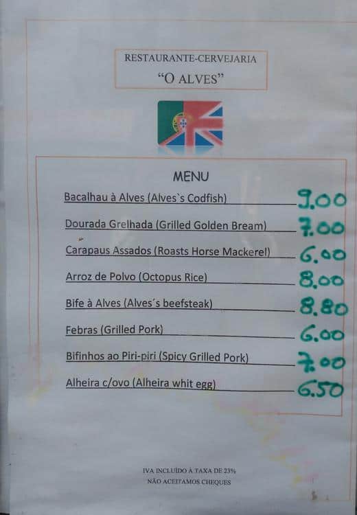 Alves Meat Menu Carta del restaurante O Alves, Lisboa