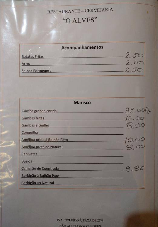 Alves Meat Menu Carta del restaurante O Alves, Lisboa
