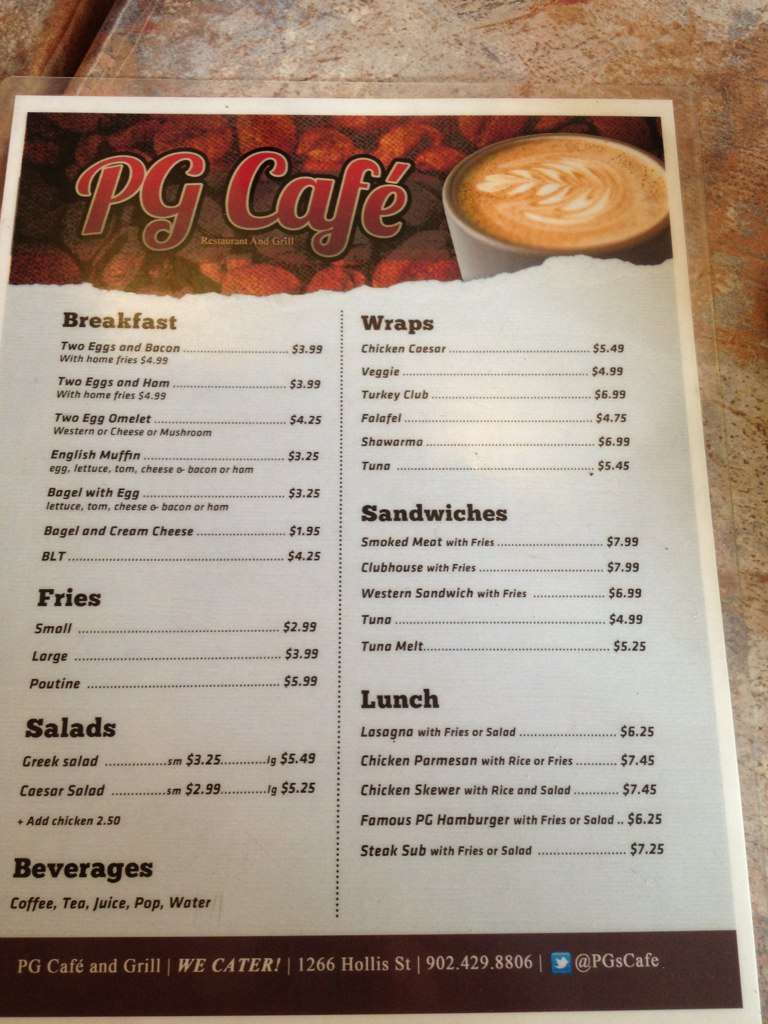 PG's Cafe & Grill Menu Urbanspoon/Zomato