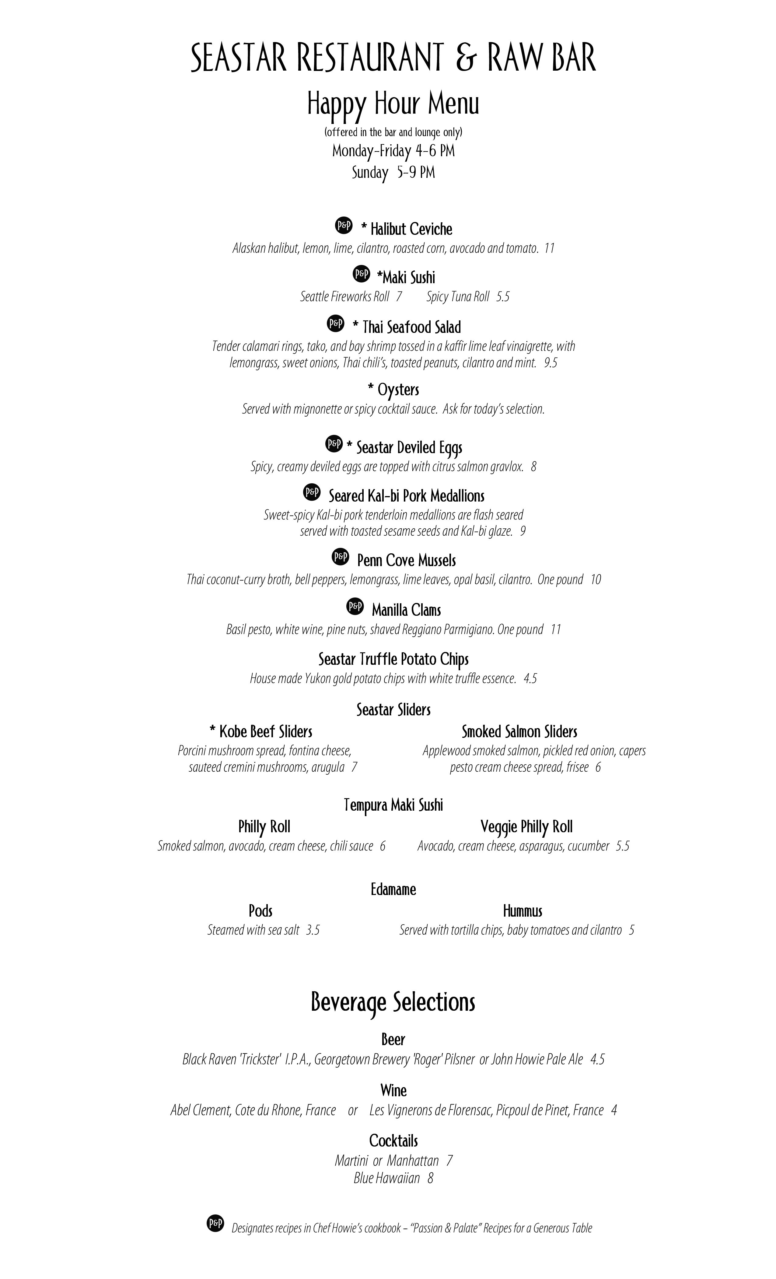 Seastar Seafood Restaurant Raw Bar Menu