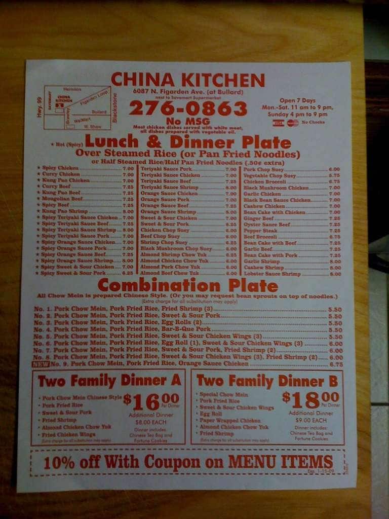 China Kitchen Menu Menu For China Kitchen West Fresno