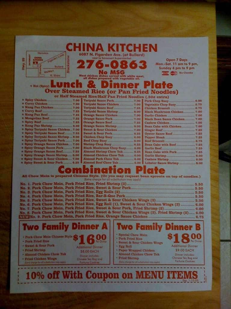 China Kitchen Menu | FieStund