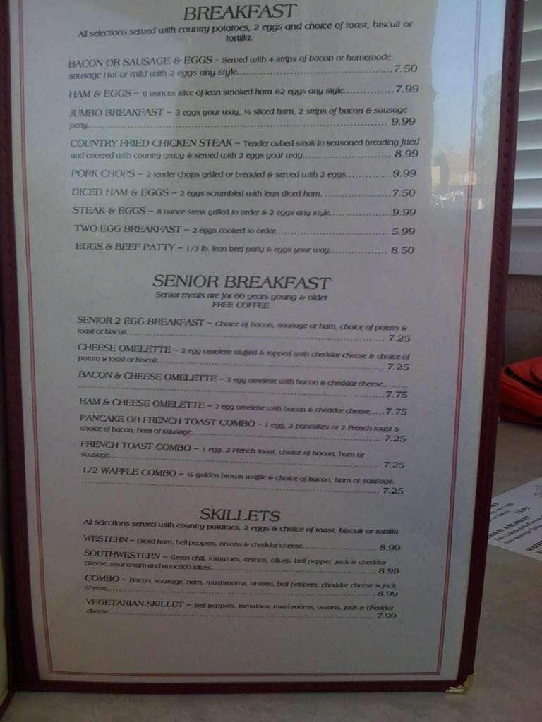 Menu at Sugar Mill restaurant, Bakersfield