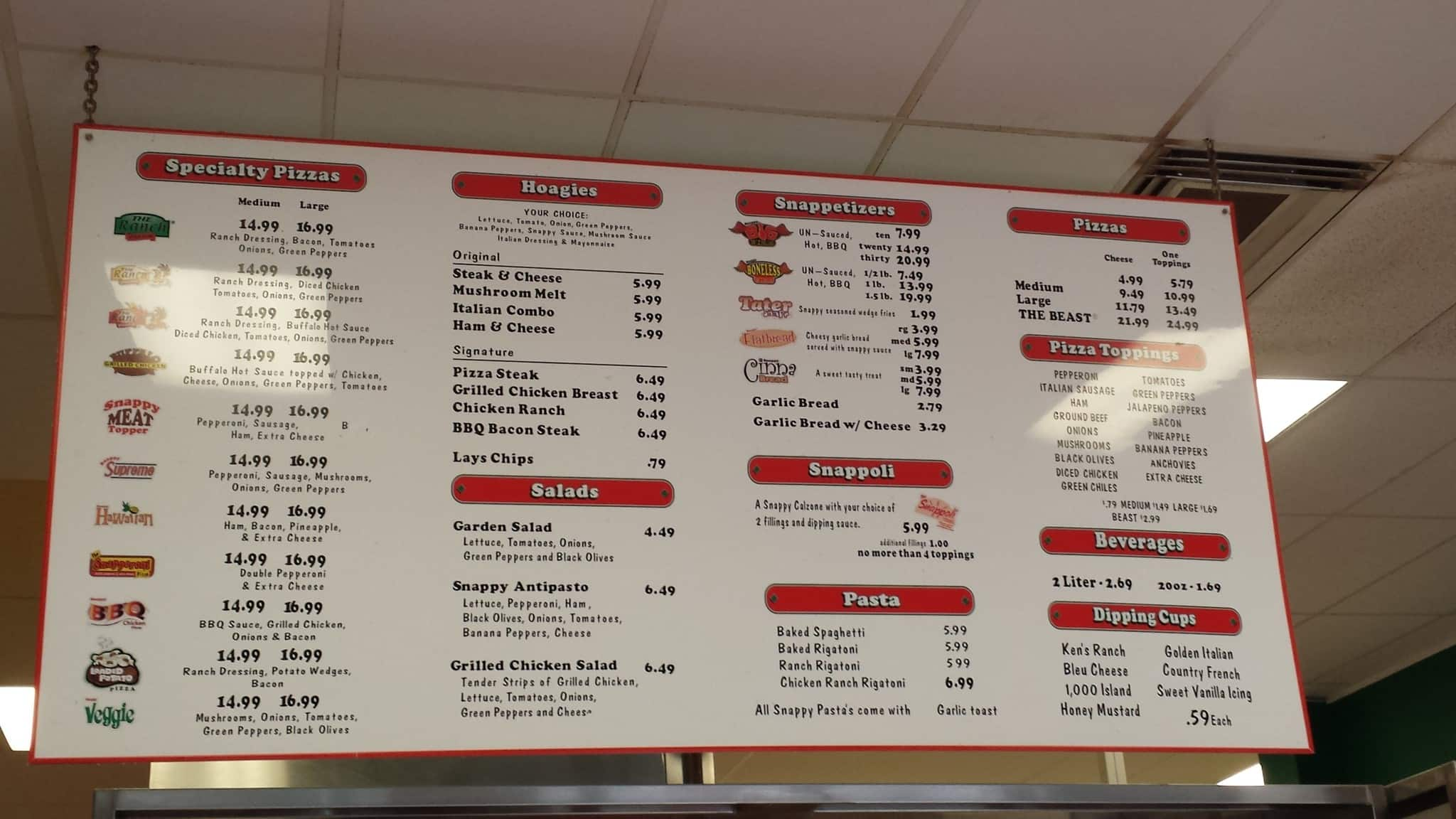 snappy tomato menu with prices