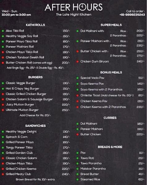 After Hours Menu, Menu for After Hours, NIT, Faridabad - Zomato