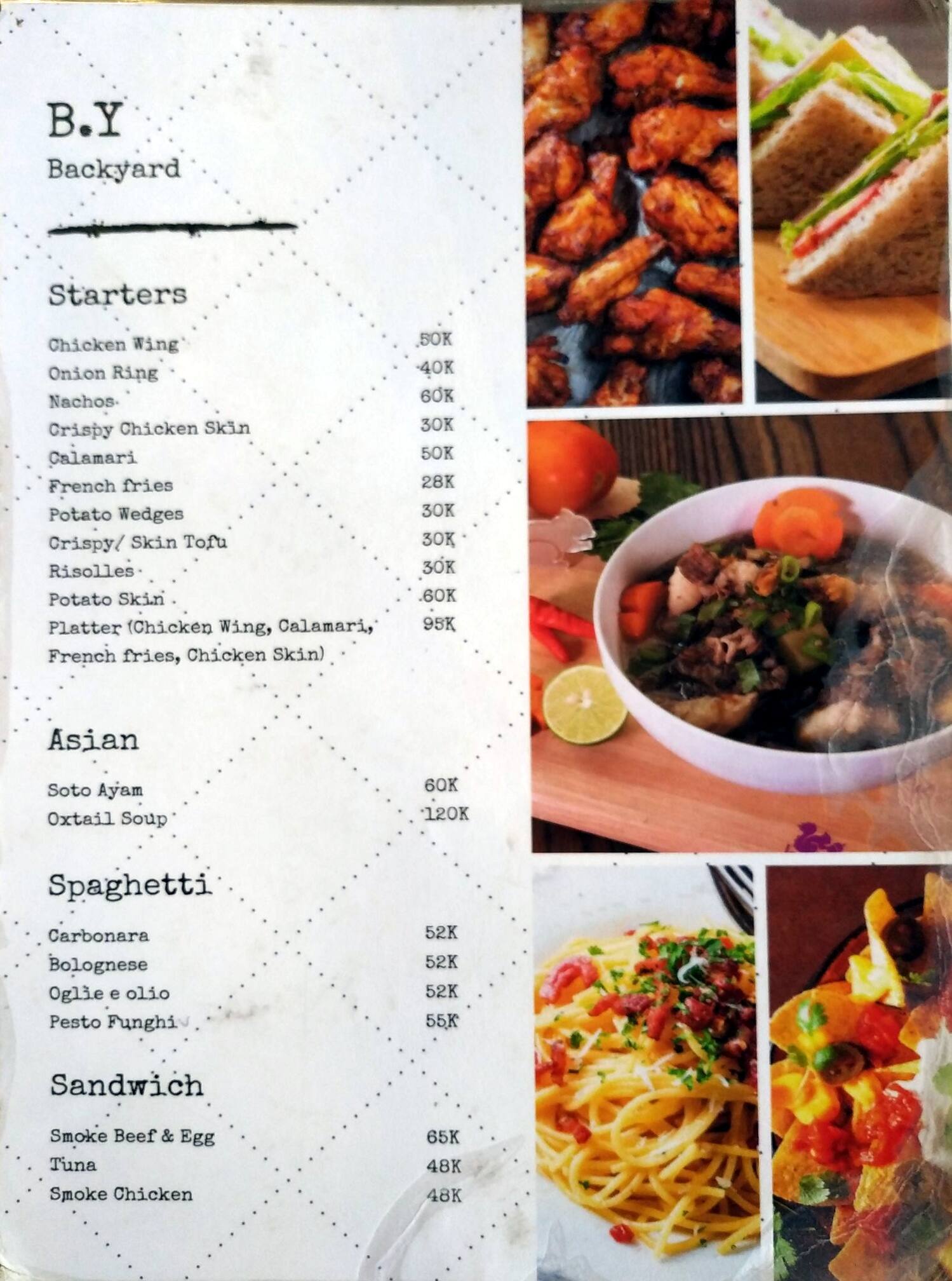 Carta de Backyard Bar & Pub