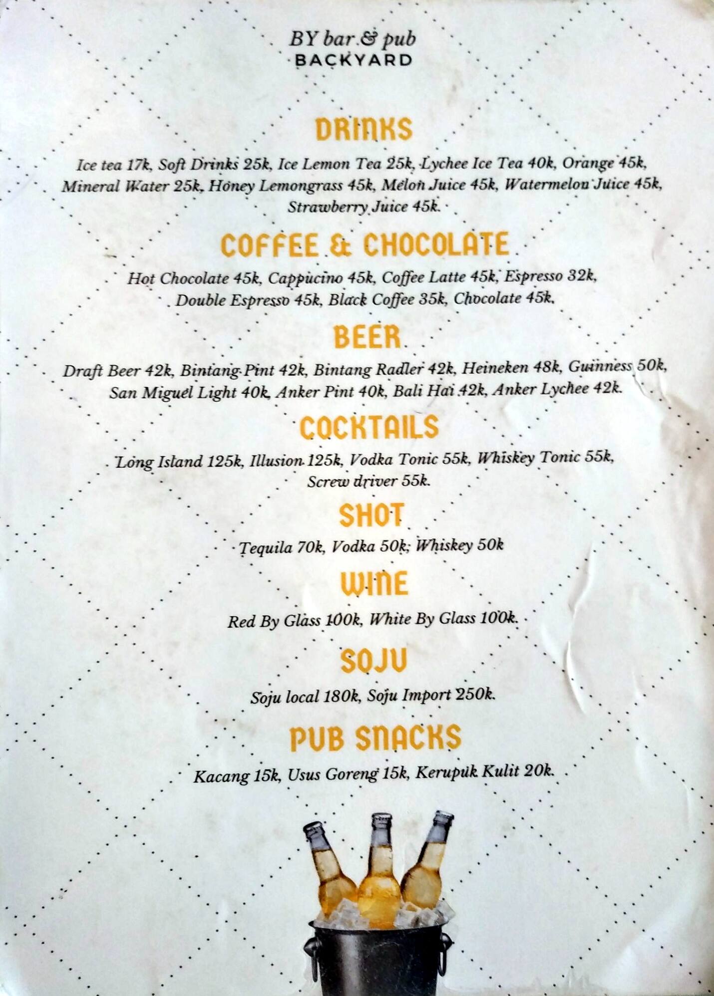 Carta de Backyard Bar & Pub