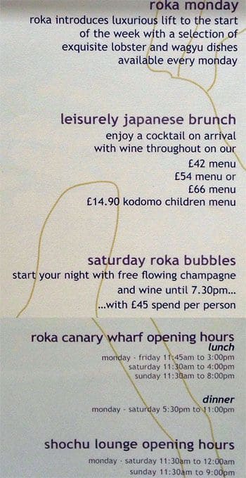 Roka canary wharf menu